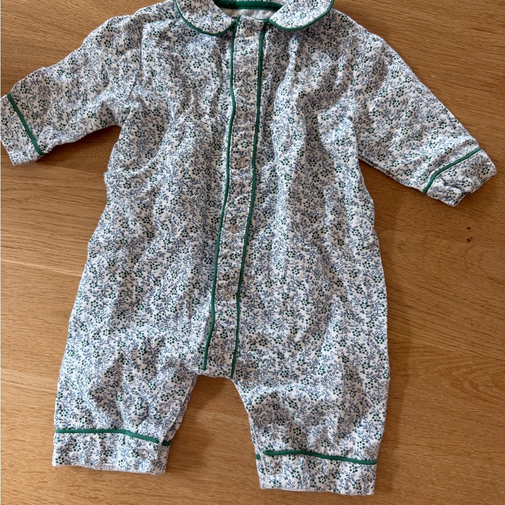 Baby Floral Pajama One-Piece with Green Trim